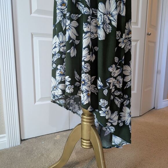 Floral Wrap Midi Dress Green White L Fairy Cottage Romantic - Picture 5 of 7